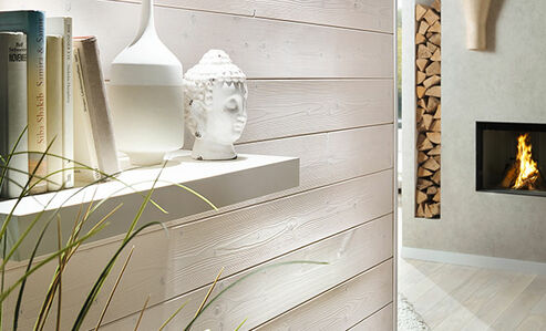 Brushed white matt factory-finished Spruce wood profiles for a feel-good resort