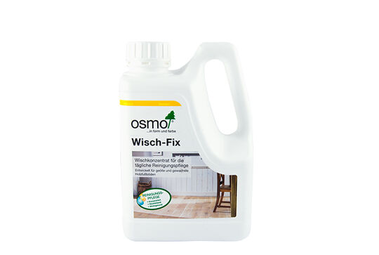 Osmo Wisch-Fix für die tägliche Reinigung Ihres Holzfußbodens. Reinigt Ihren Fußboden ohne das Holz auszulaugen und wirkt auf das Holz rückfettend mit den enthaltenden Pflegeölen – ganz ohne einen Schmierfilm zu hinterlassen.