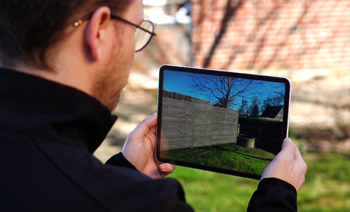 Individueller Osmo Sichtschutz visuell im eignen Garten auf dem Tablet oder Smartphone planen