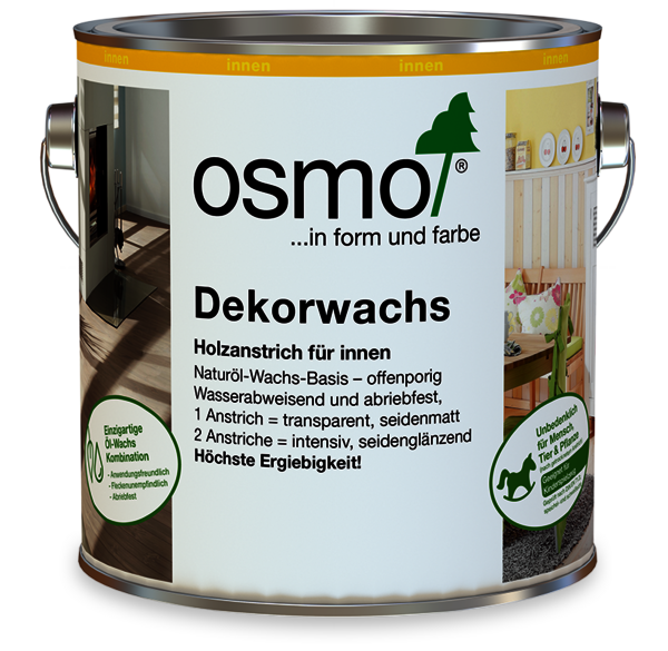 Osmo Dekorwachs und Hartwachs-Öl Original lassen sich übereinander auftragen und bieten einen kratzfesten Schutz Ihres Holzfußbodens.