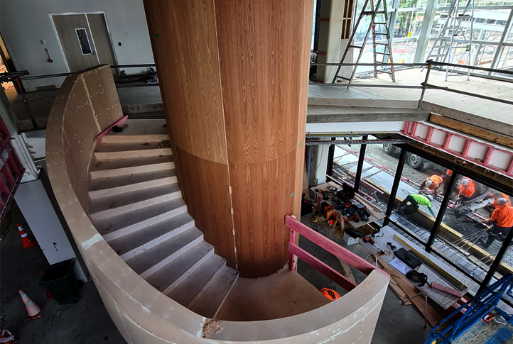 The oak tree staircase at Wellington Children’s Hospital during the construction phase.