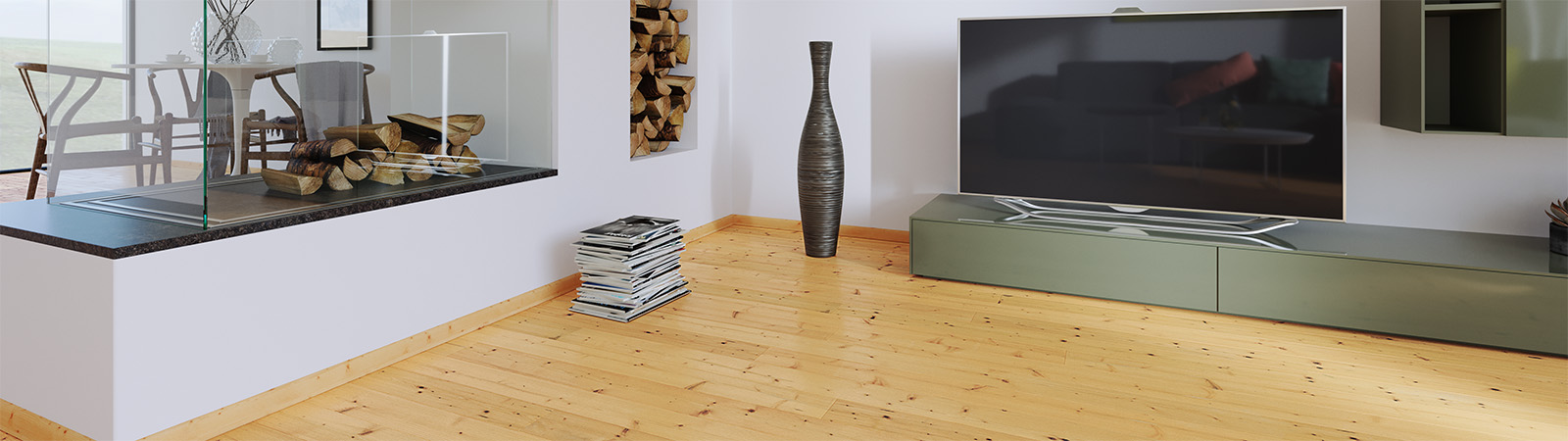 Knotty Siberian Larch grade A/B flooring from Osmo brings a touch of nature to any room.