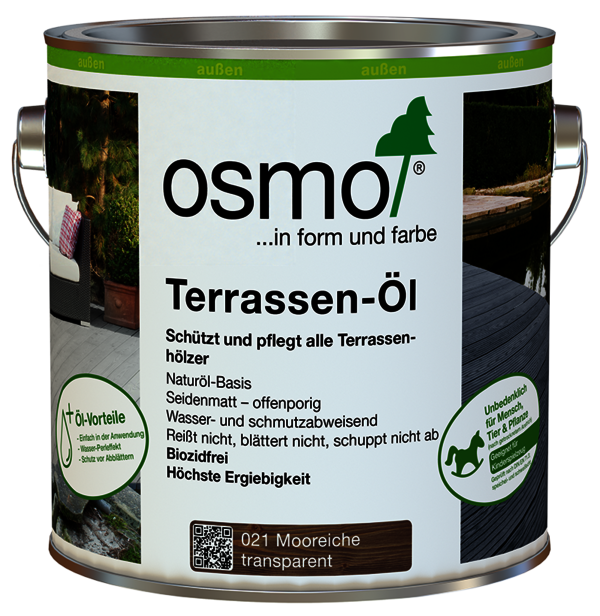 Osmo Terrassendiele Douglasie pflegen mit Osmo Terrassen-Öl in Mooreiche transparent