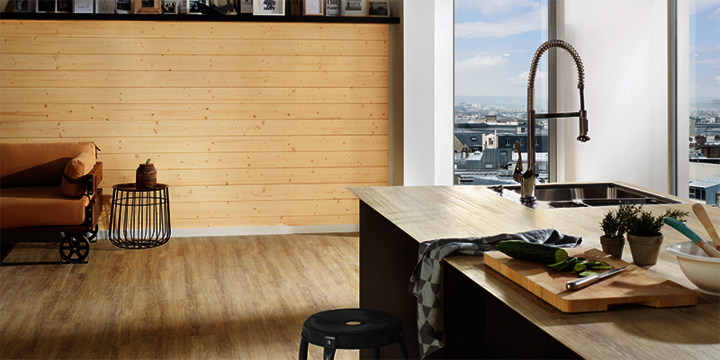 Living room and kitchen with Osmo profiled wood treated with Uviwax