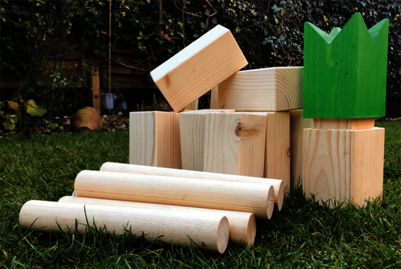 DIY Kubb lawn game set treated with Osmo finishes for a fun time outside
