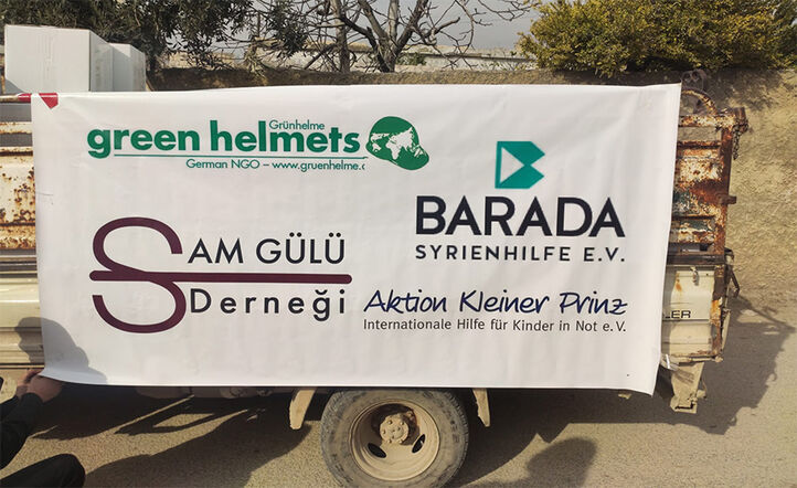 Aktion kleiner Prinz - Banner der Hilfsorganisation im Erdbebengebiet in Syrien