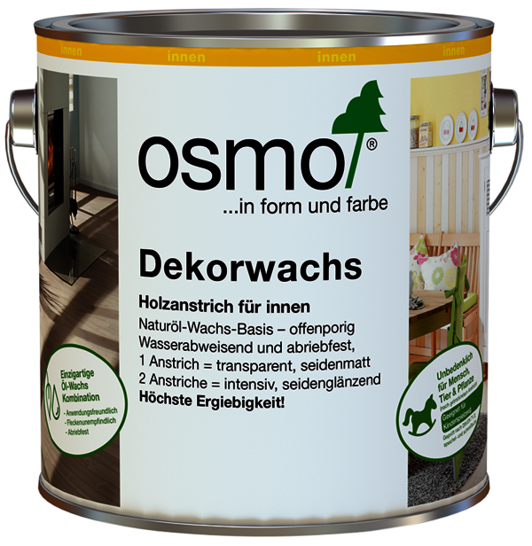 Osmo Dekorwachs is optimally suited for furniture and children’s toys in children’s bedrooms. Safe for humans and animals.
