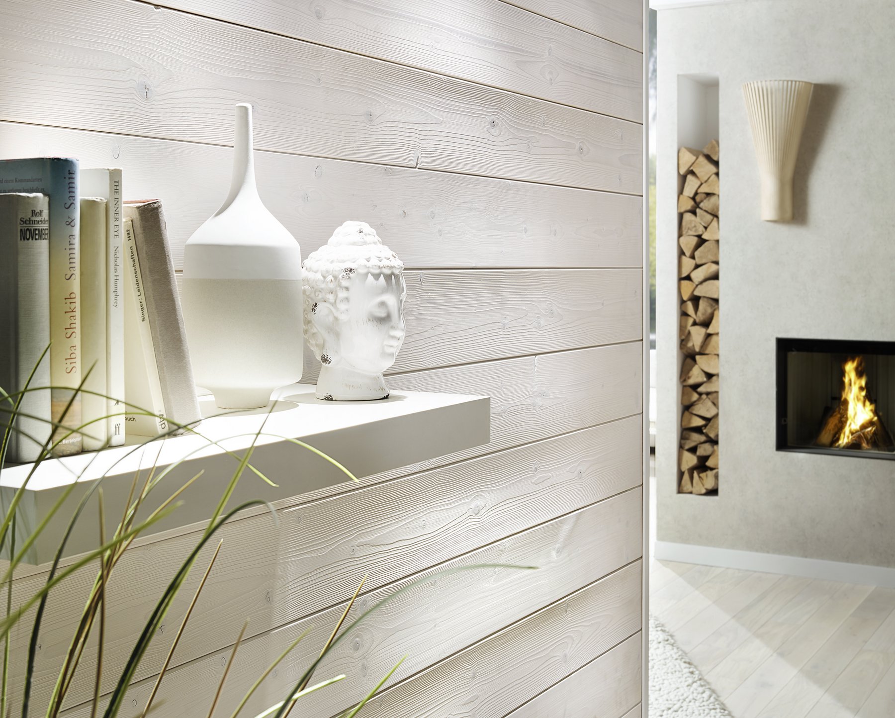 Profilholz Weiss matt - Kaminzimmer 