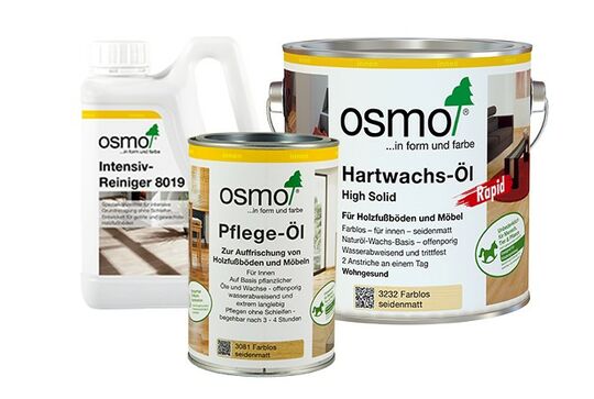 Ein stumpfer Holzfußboden muss nicht sein. Mit Osmo gibt es für jeden Anwendungsfall das passende Produkt – Osmo Pflege-Öl für den matt gewordenen Fußboden, Osmo Hartwachs-Öl für Kratzer und roh gewordenes Holz und nachhaltiges Osmo Zubehör zum Auftragen von neuen Schichten.