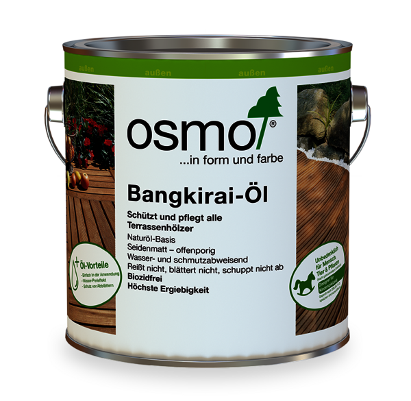 Osmo Bangkirai-Öl pflegt Ihre Gartenmöbel in einem warmen Rot.