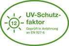 UV-Schutzfaktor 12 - Geprüft in Anlehnung an EN 927-6