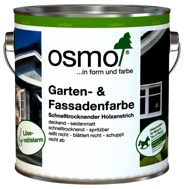 Osmo Garten- & Fassadenfarbe is sprayable and has a low solvent content