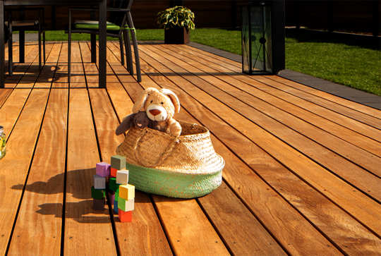 Beautiful Cumaru timber garden deck also for small gardens – pleasant for bare feet and for children to play on