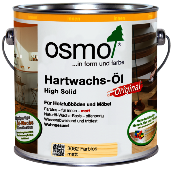 Osmo Hartwachs-Öl in 3062 Farblos matt schützt die Holzoberfläche der Spielgeräte und ist unbedenklich für Kinder.