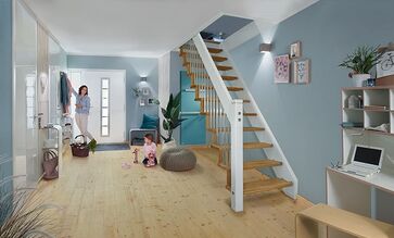 Mother and child in entrance area with Osmo solid wood Spruce flooring