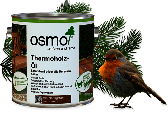 Osmo Thermoholz-Öl eignet sich zur Pflege und zum Schutz von Thermoholz Fichte als Terrasse und Fassade.