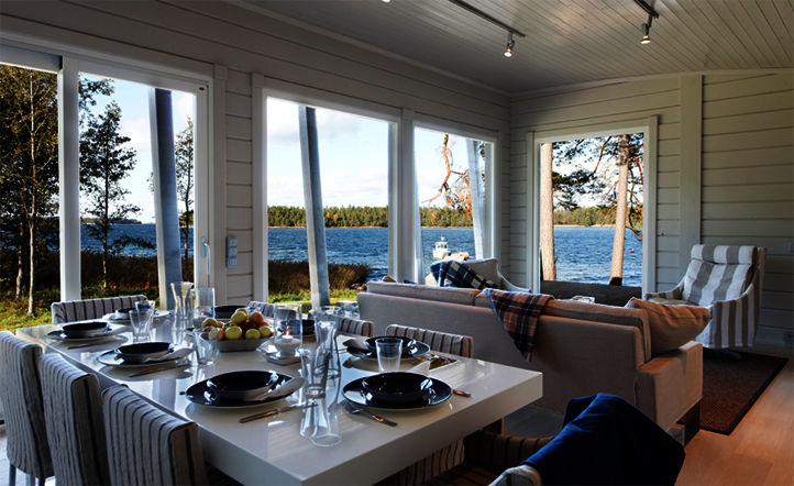 Interior and dining areas of the weekend get-away in Finland 