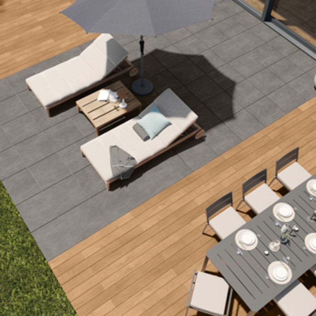 Osmo CEWO-Deck Ätna Graphit und Garapa Terrassendielen – neue Werkstoffe – verschiedene Kombinationsmöglichkeiten für verschiedene Größen