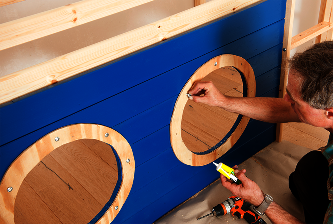 Osmo DIY sailboat loft bed - glue the pan head screws into place