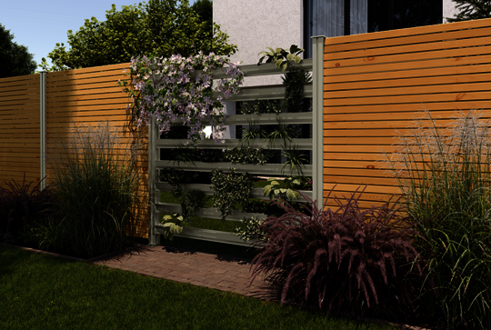 Osmo Green-Fence in aluminium combined with Osmo Alu-Fence Rhombus in larch as one fencing system