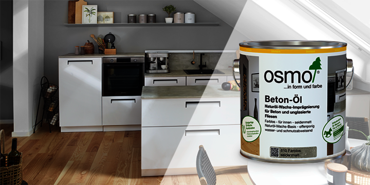 Concrete kitchen worktop ideally protected with Osmo Beton-Öl