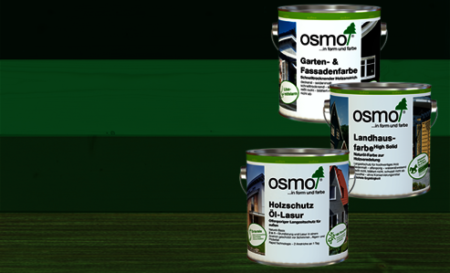 Osmo Holzschutz Öl-Lasur, Garten- & Fassadenfarbe and Landhausfarbe in shades of green