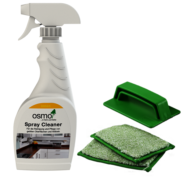 Osmo Spray Cleaner und Hand Padhalter zum Behandeln von Holzoberflächen.