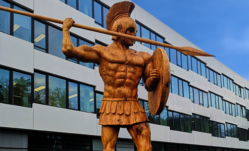 Wooden sculpture of a Roman soldier by Res Hofmann protected with Osmo UV-Schutz-Öl