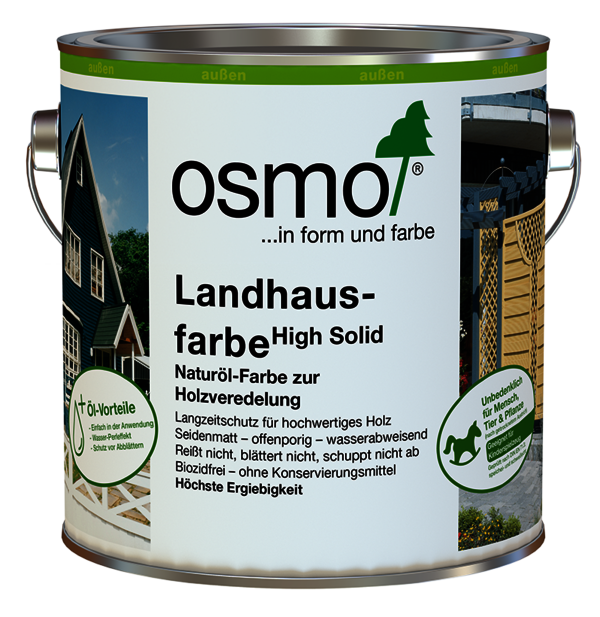 Osmo Dose Landhausfarbe - 2708 Kieselgrau, 2308 Nordisch Rot und Sonderfarbtöne - Sondermischton für Lietzenburg - UV-Schutz und Schutz gegen Nässe