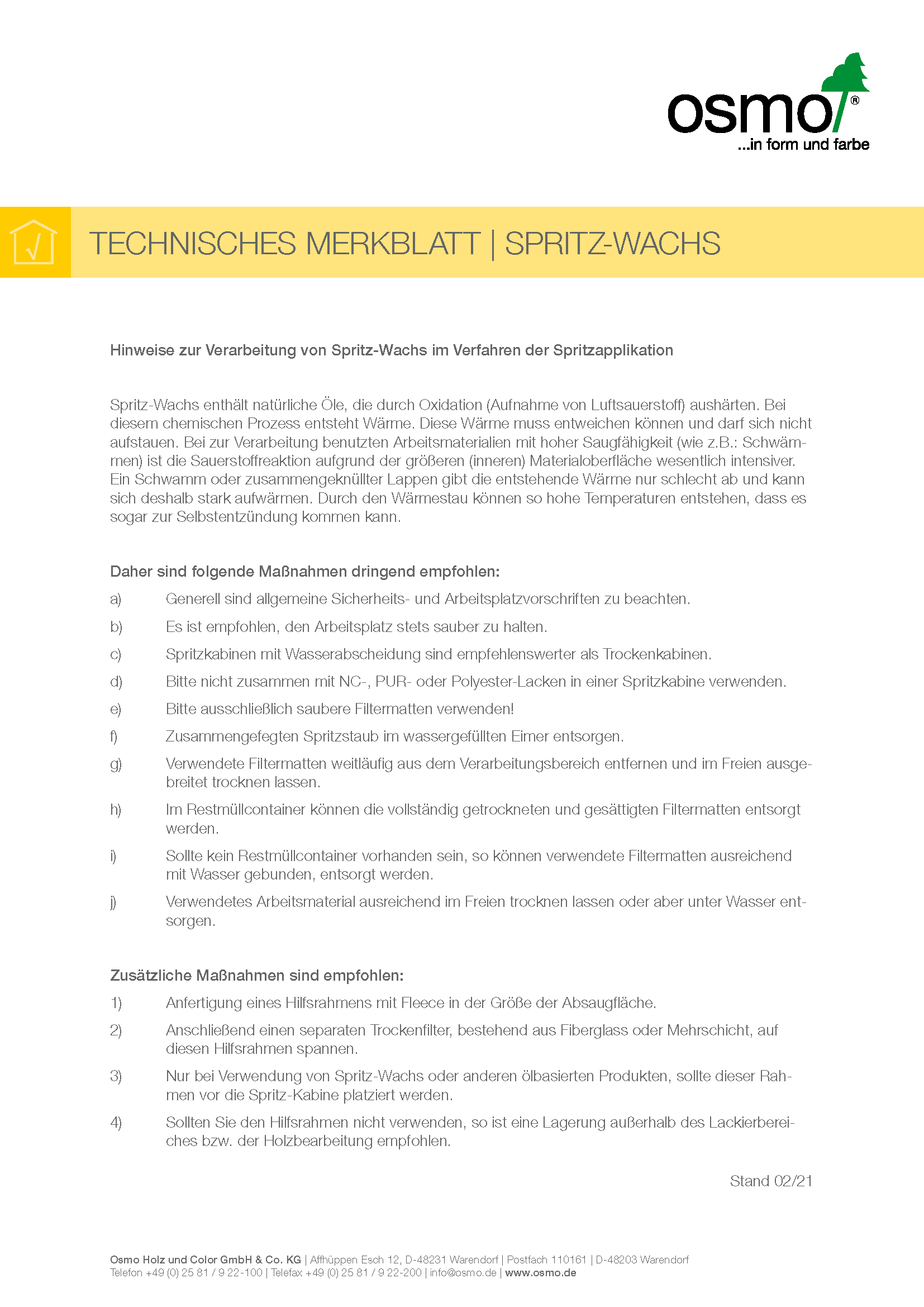 Technisches Merkblatt Osmo Spritz-Wachs