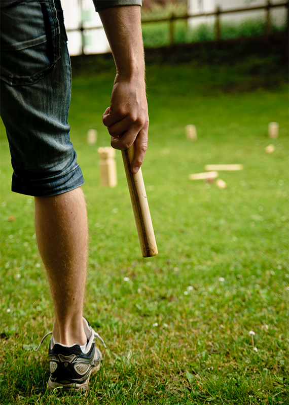 A round of Kubb with homemade game figures protected with Osmo