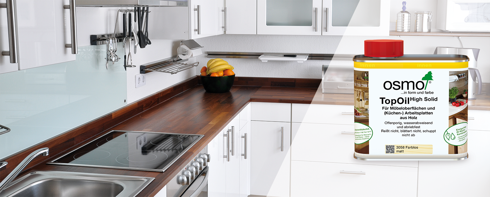Mit Osmo TopOil und Spray Cleaner ist das Holz in der Küche optimal geschützt und gepflegt