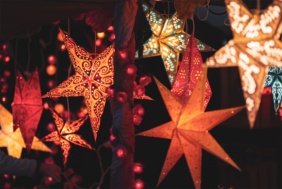 Star lanterns at the Christmas Market at Lake Constance