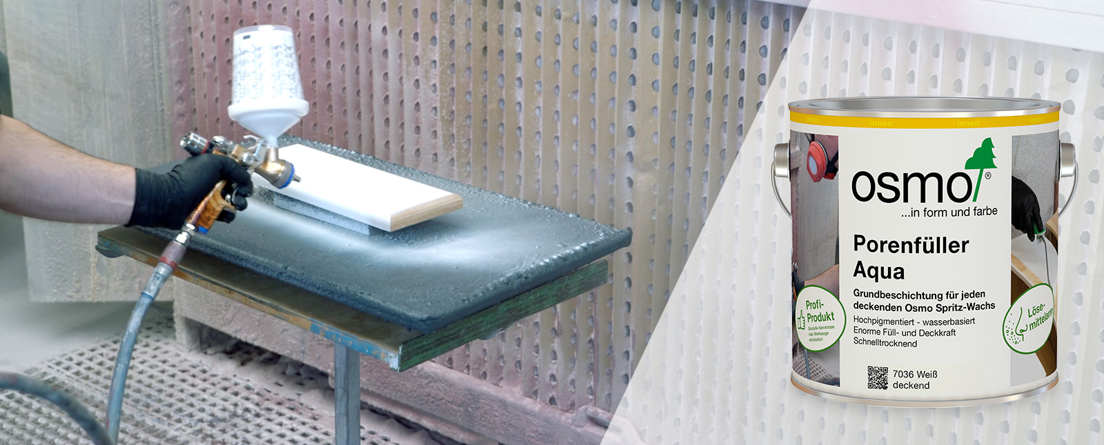 Porenfüller Aqua as waterborne and opaque base coat for wood surfaces