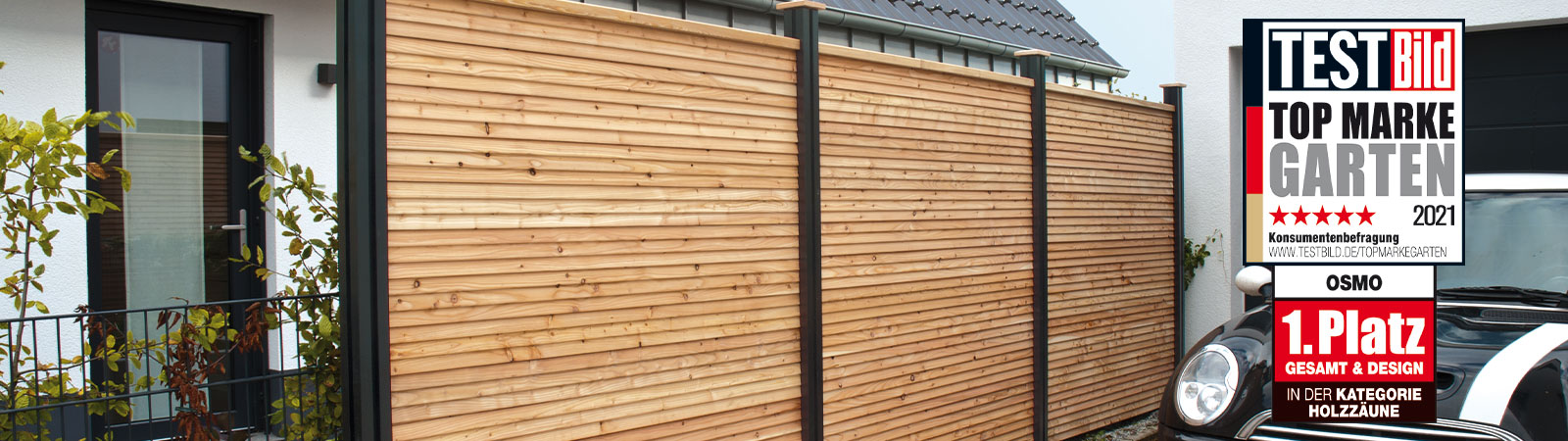 Osmo privacy screen Juel A in Larch with aluminium post in Anthracite